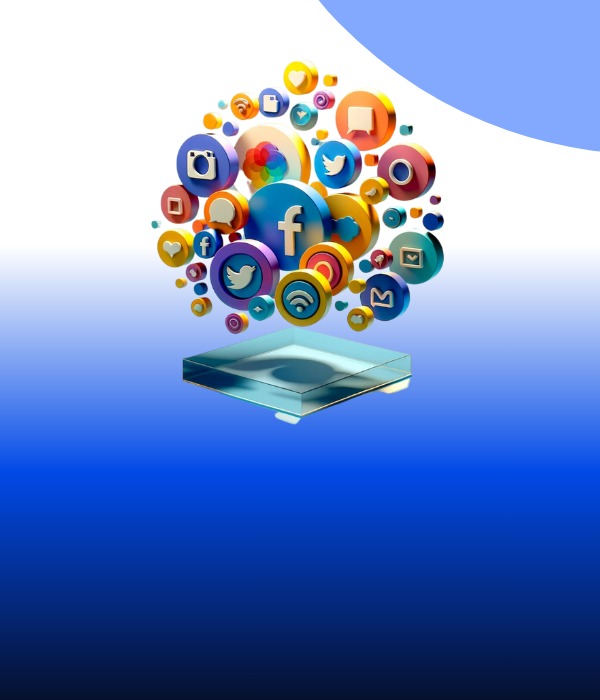 A colorful array of social media icons and symbols emerging from a pedestal, representing the diverse and interconnected world of social networking platforms.